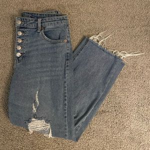 wild fable | high rise straight ankle ripped jeans w/ button fly